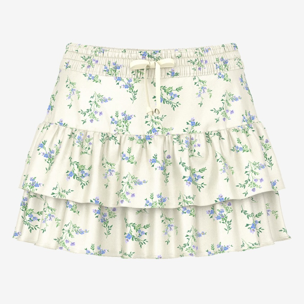 NWT PINK Victoria Secret Summer Fling Satin Ruffle Skirt Light Yellow Floral S